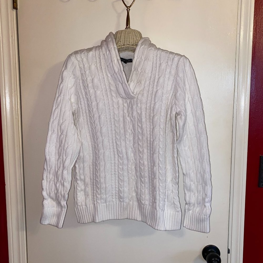 White Long Sleeve Cable Knit Sweater